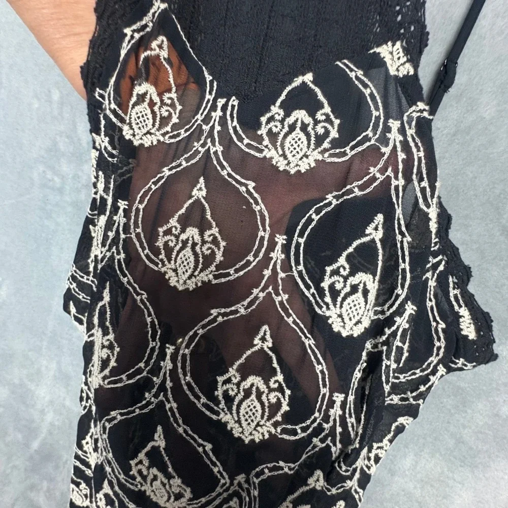 Anthropologie Black‎ Embroidered Halter Mini Dress XXS Boho Ethereal Lace Ruffle
